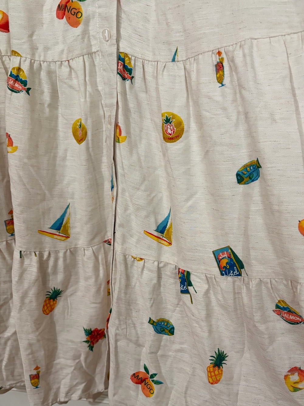 Jane and Delancey Cream Tiered Midi Dress with Colorful Fruit & Nautical Print - Picture 7 of 9